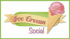 picture of pink ice cream in a cone with a banner reading Ice Cream Social